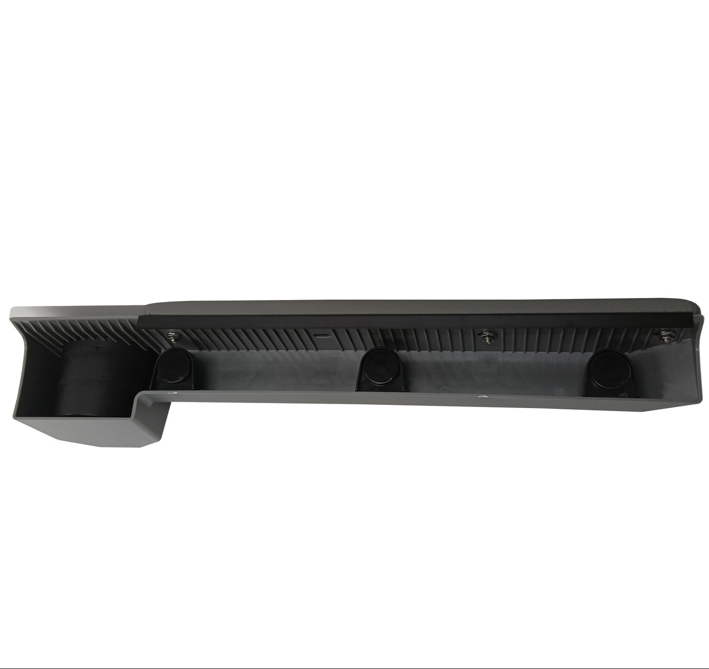 Black plastic car bumper on a white background