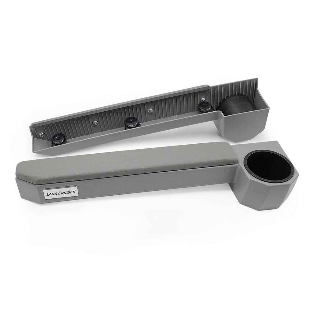 Gray car storage tray with cup holders on a white background