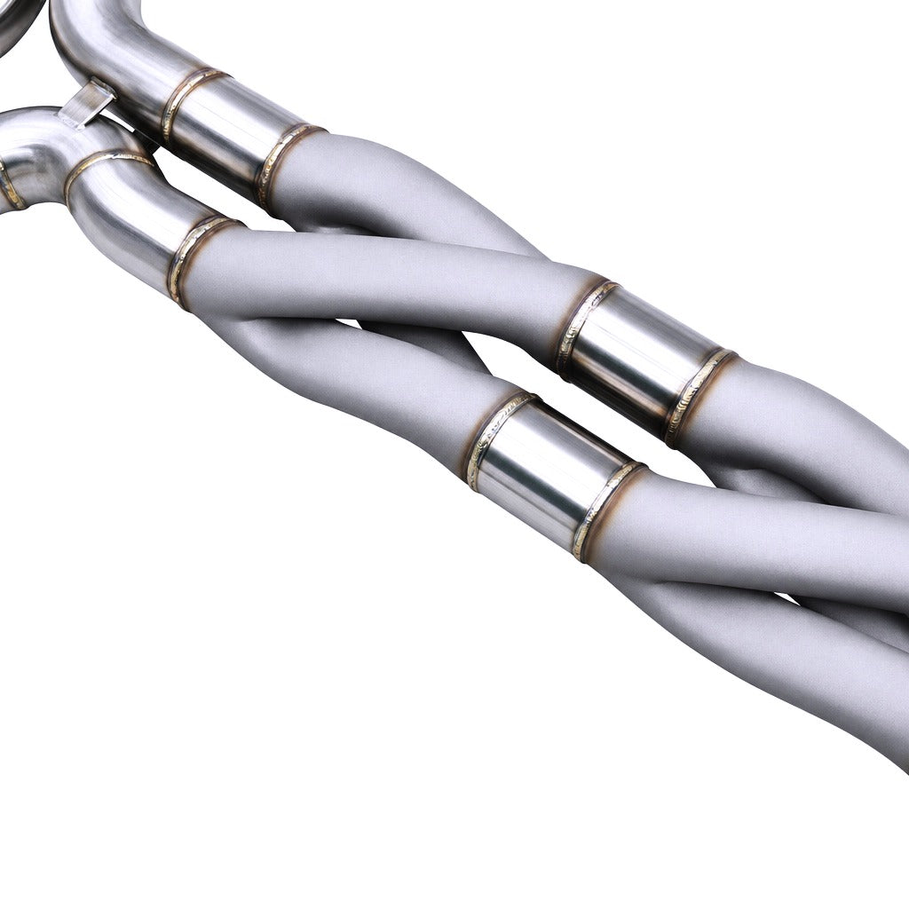 WSTN Performance BMW M3/M4 S58 Z-Pipe Midpipe, angled view showing TIG-welded joints