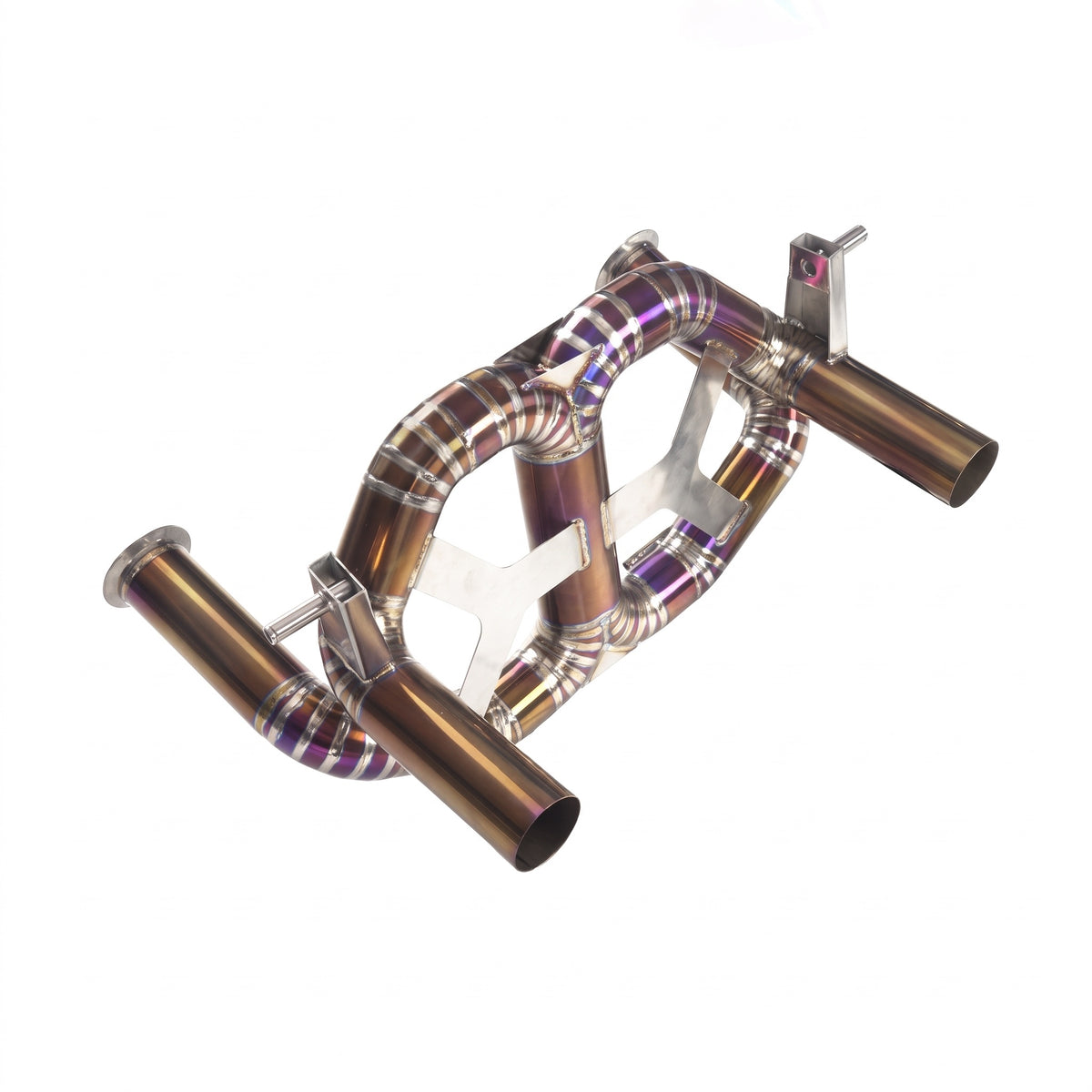 WSTN Performance Lamborghini Aventador Ultimae L539 LP780-4 titanium catback, three-quarter view of the looped pipework