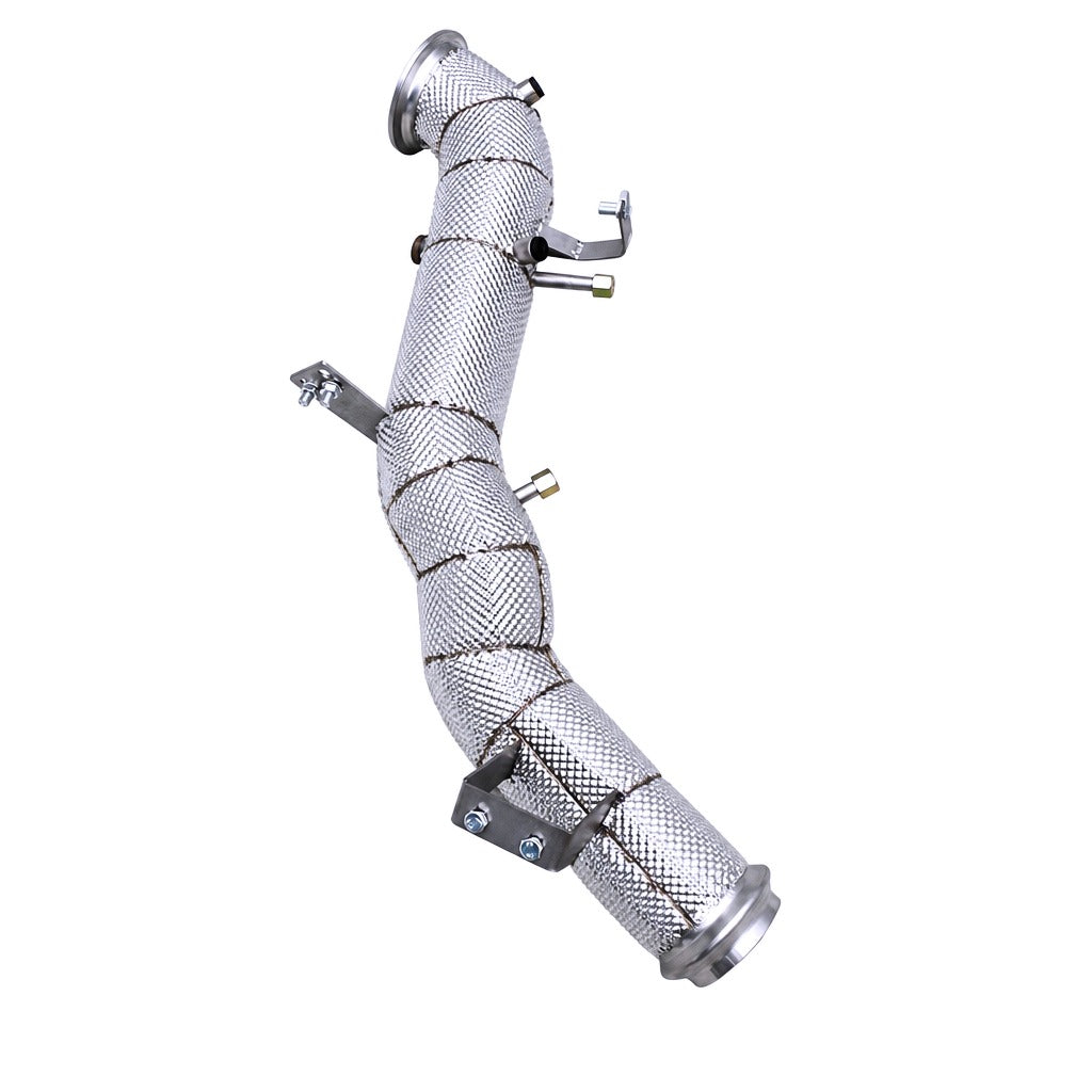 WSTN Mercedes M139 C63 AMG SE W206 direct header pair, front view showing primary tube routing