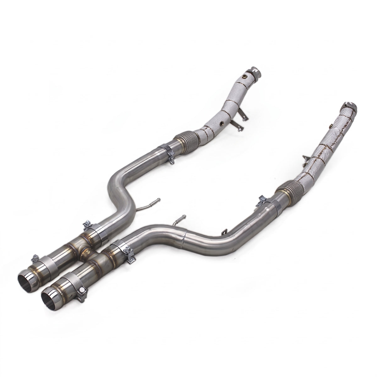 WSTN Performance Mercedes S500/S550 M278 Catless Downpipes W222, H-pipe crossover and heat-shielded pipes
