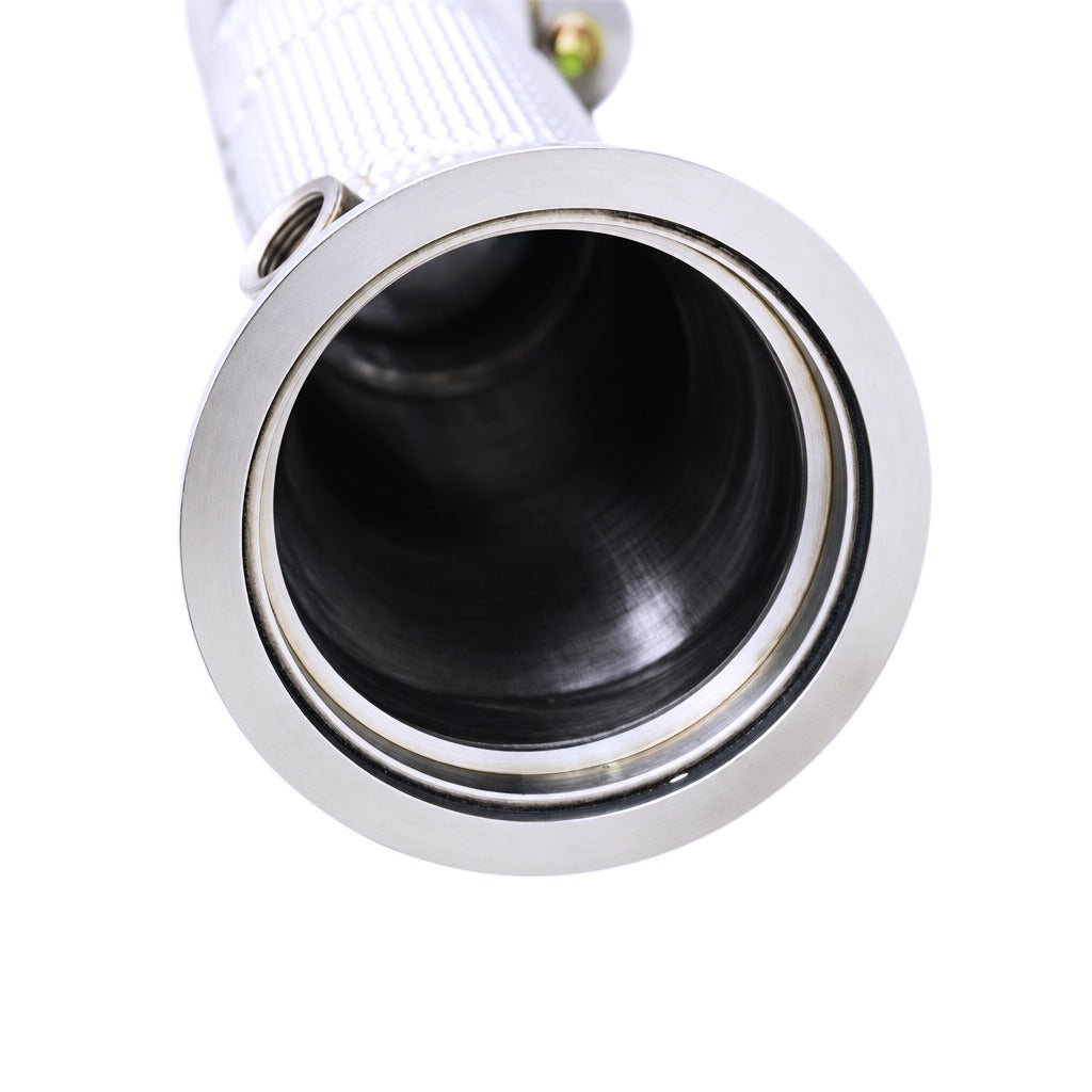WSTN Performance Porsche Macan 2.0T EA888T 95B Catless Downpipe outlet flange close-up