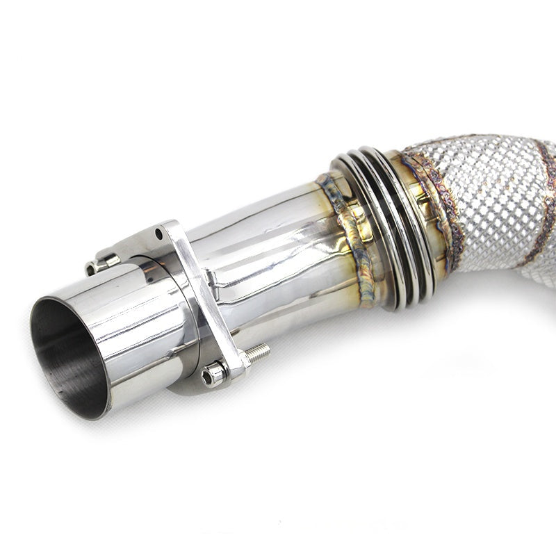 Close-up of a car exhaust downpipe