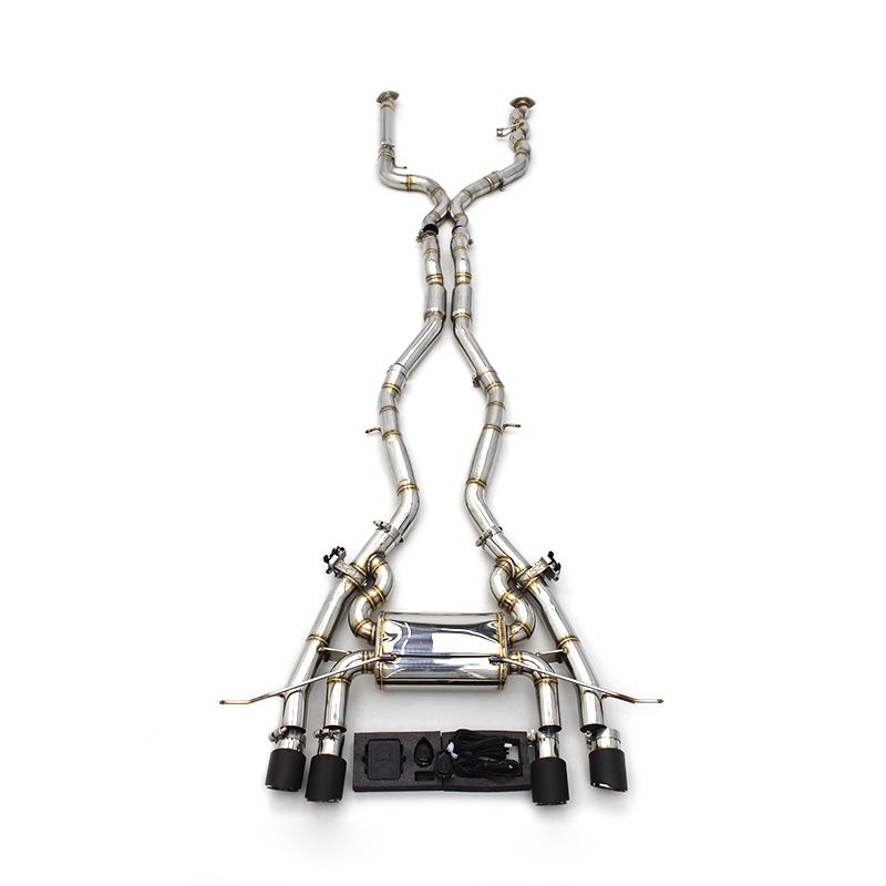 Metal exhaust system on a white background