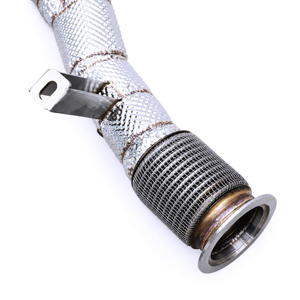 WSTN Performance Audi R8 42 BYH exhaust headers, OEM flange mounting point close-up