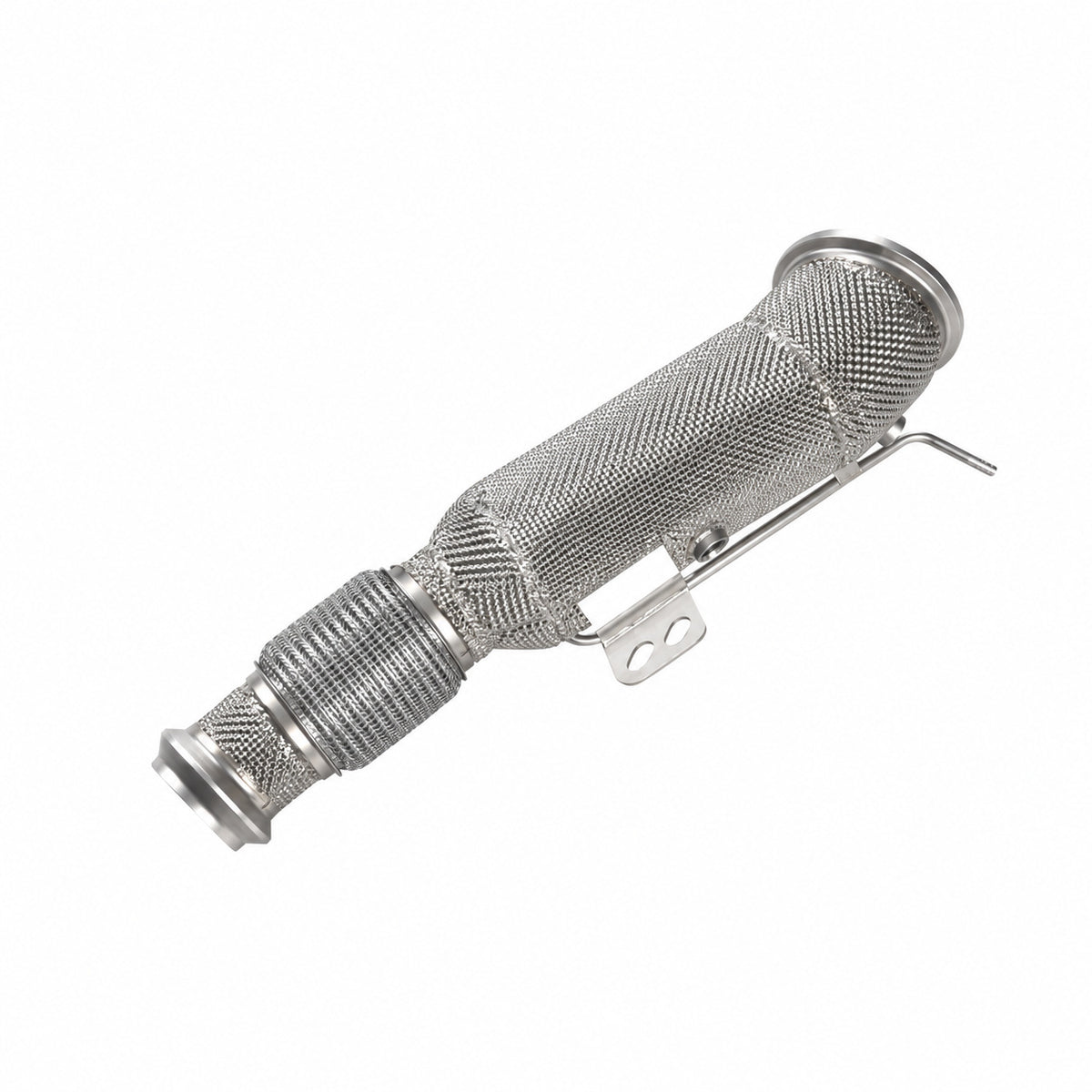 BMW B58 OPF performance downpipe with stainless heat shielding, alternate product view