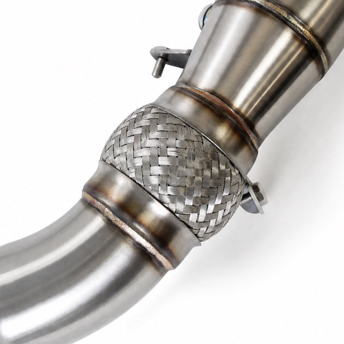Metallic exhaust pipe on a white background