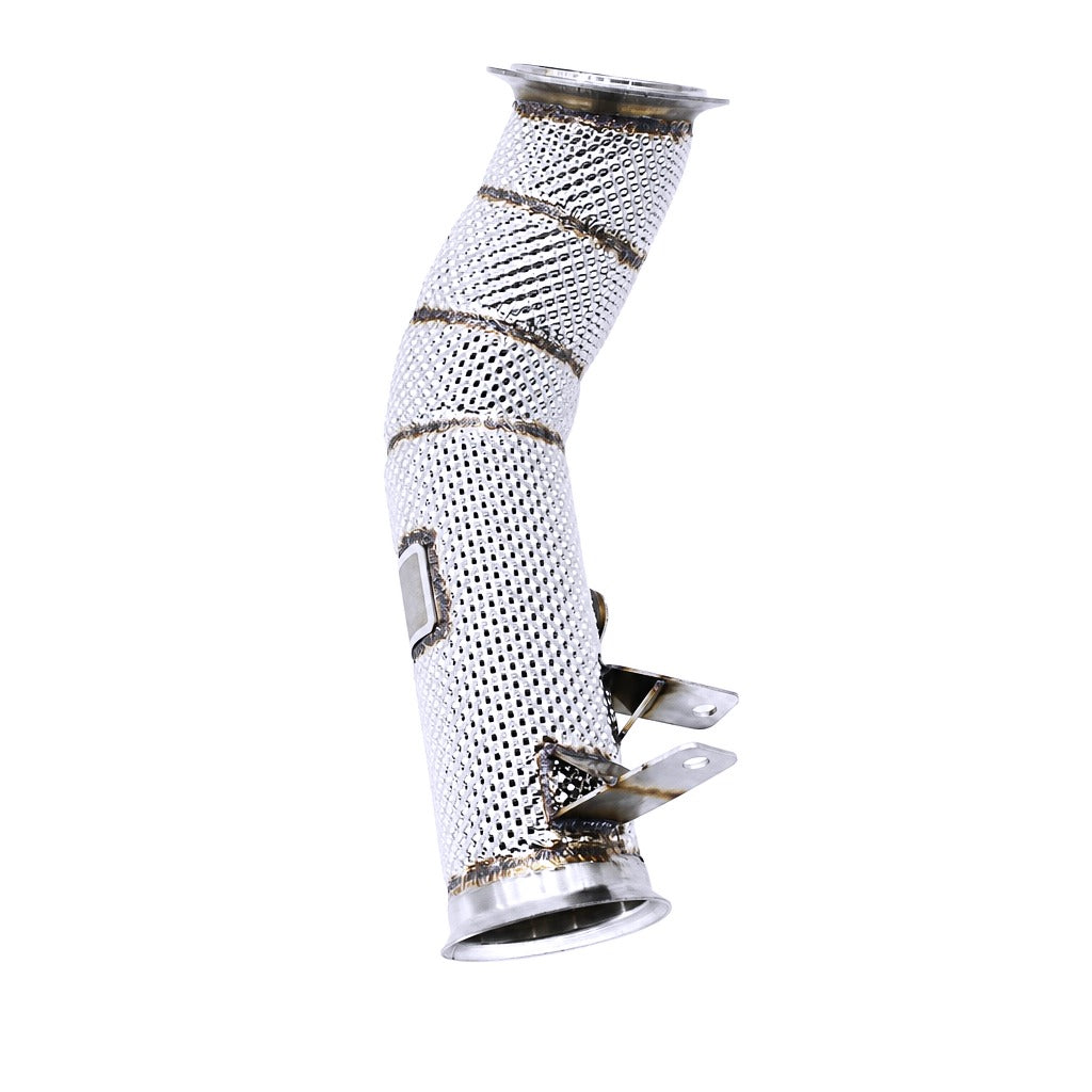 WSTN Performance BMW 335i N55 F30 Catless Heat Shield Downpipe, front flange and O2 sensor bung detail