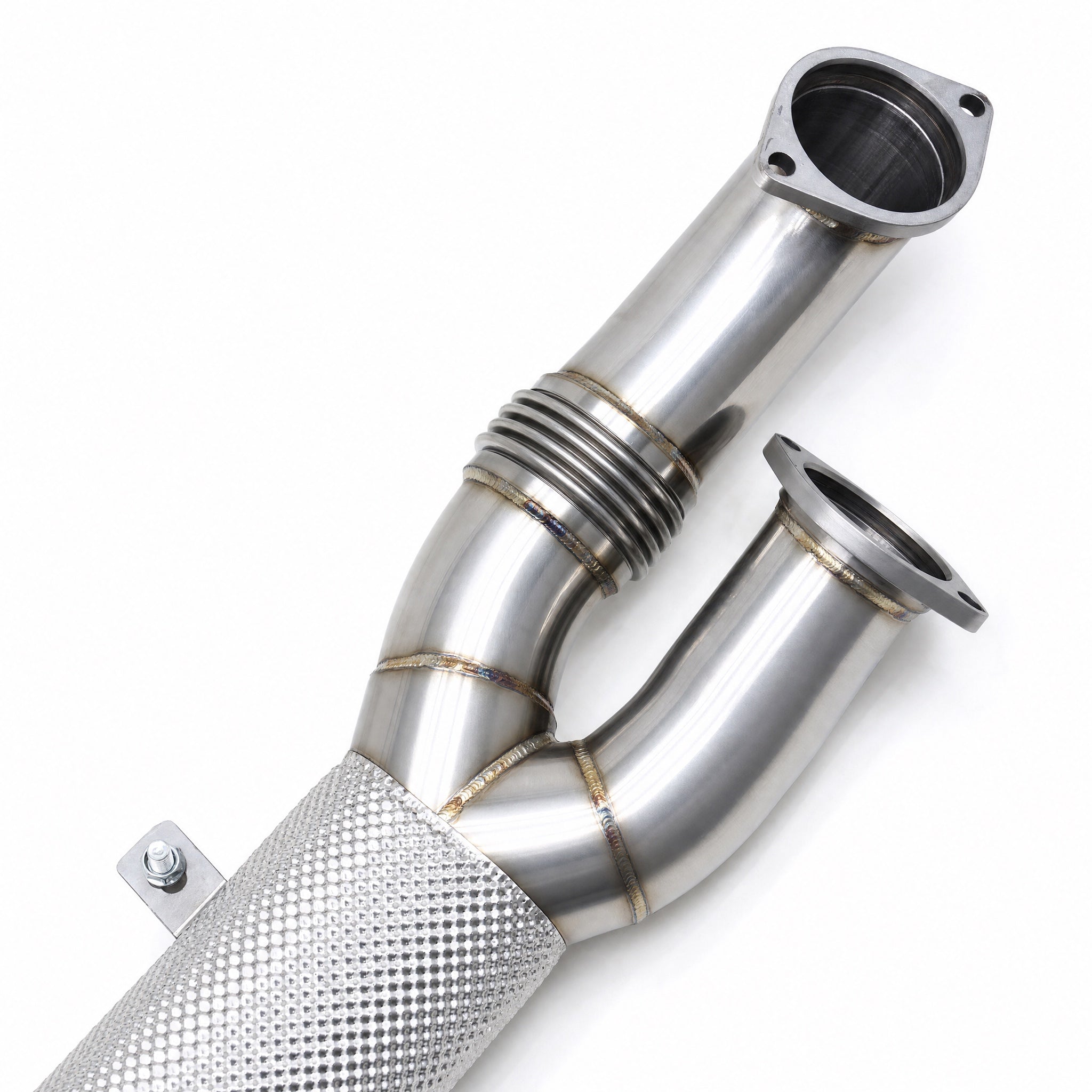 WSTN Performance BMW S58 G80 M3 G82 M4 101mm resonated midpipe, flange and flex bellows detail