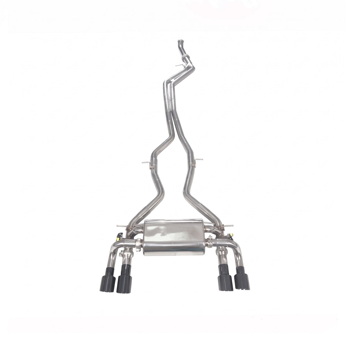 WSTN Performance BMW M2 F87 N55 valved catback exhaust, full system from above, flanged inlet to quad tips