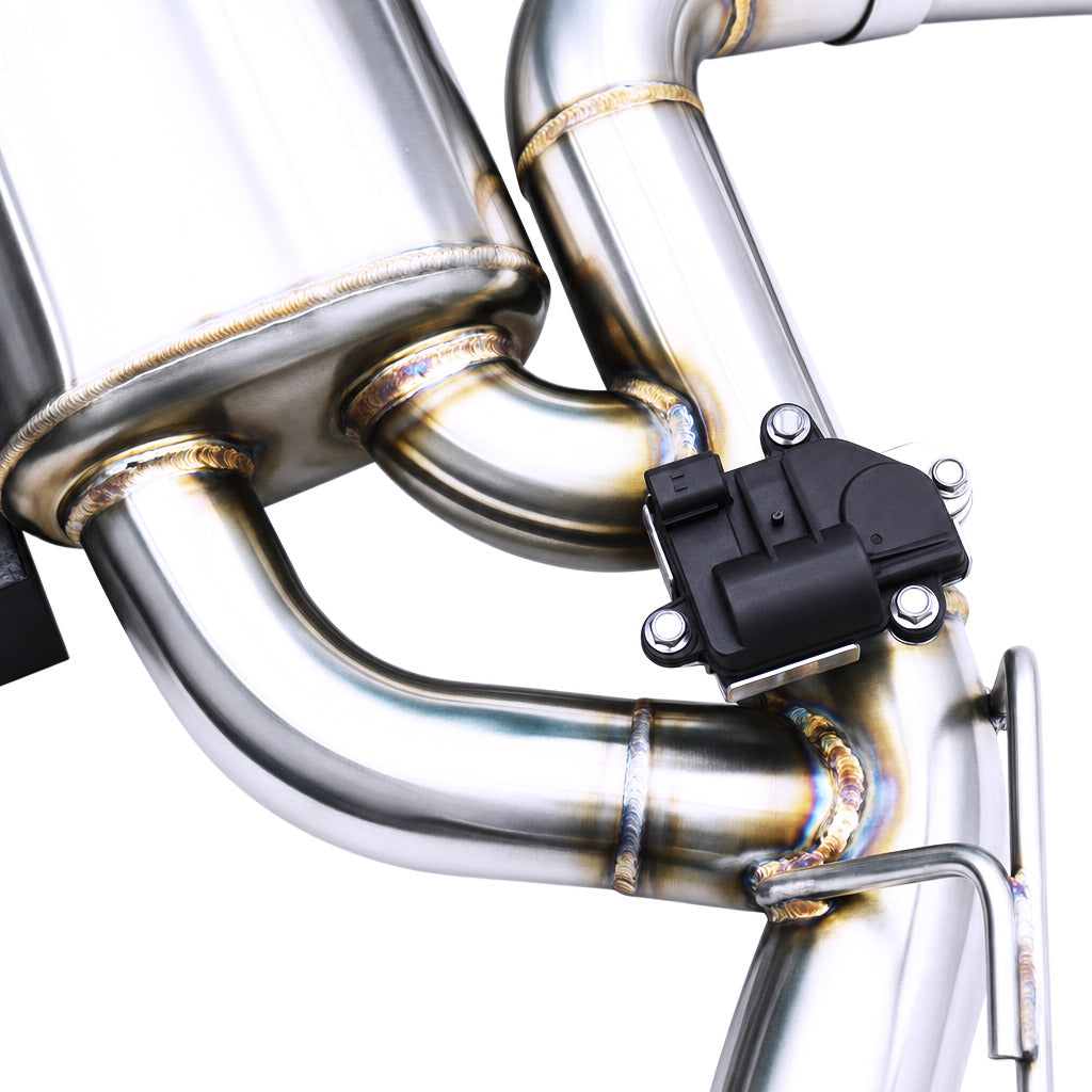 WSTN Performance BMW X5 xDrive50i F15 Catback — rear exit tips with valve actuator detail