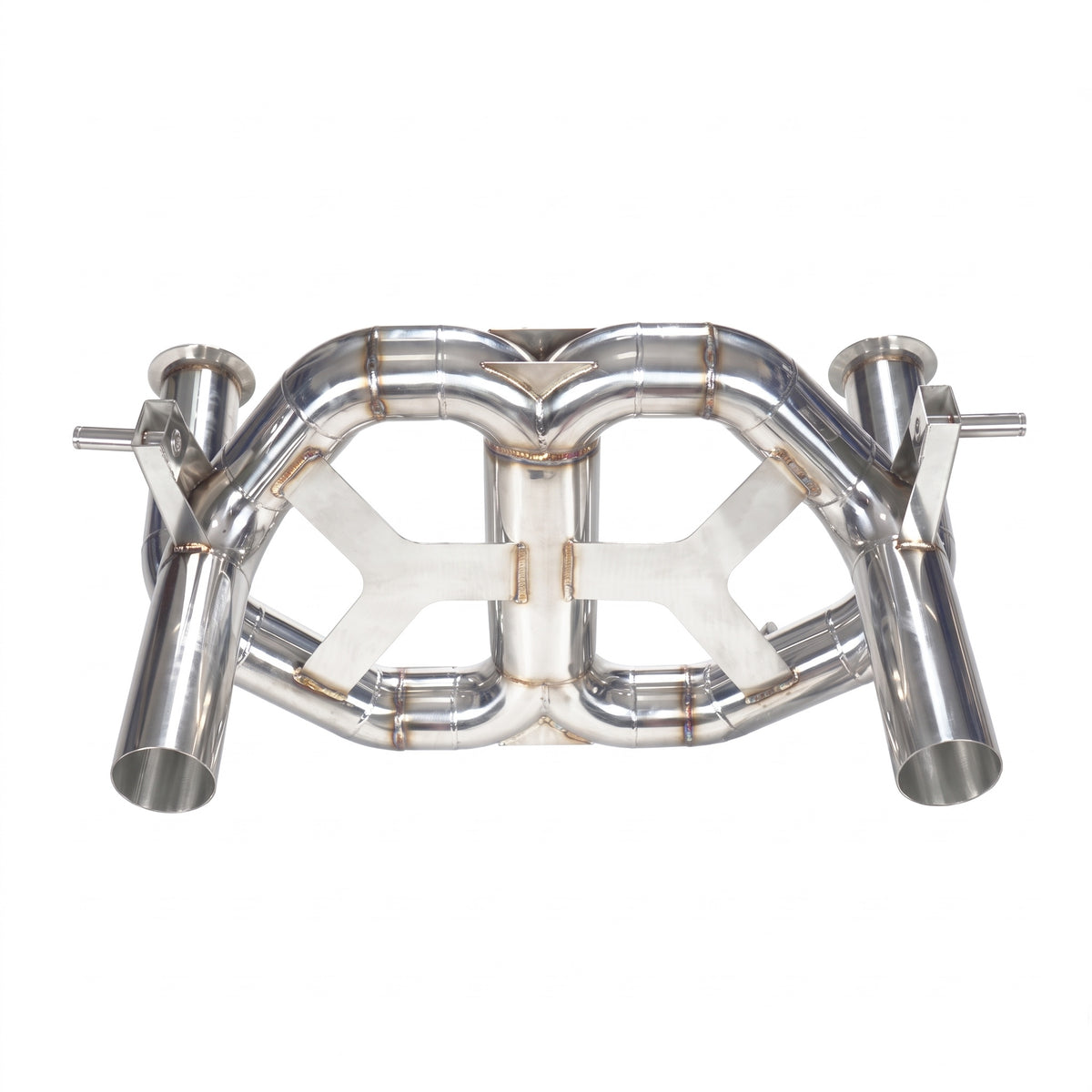 WSTN Performance Lamborghini Aventador SVJ L539 LP770-4 stainless steel catback, straight-on full view with X-shaped brace