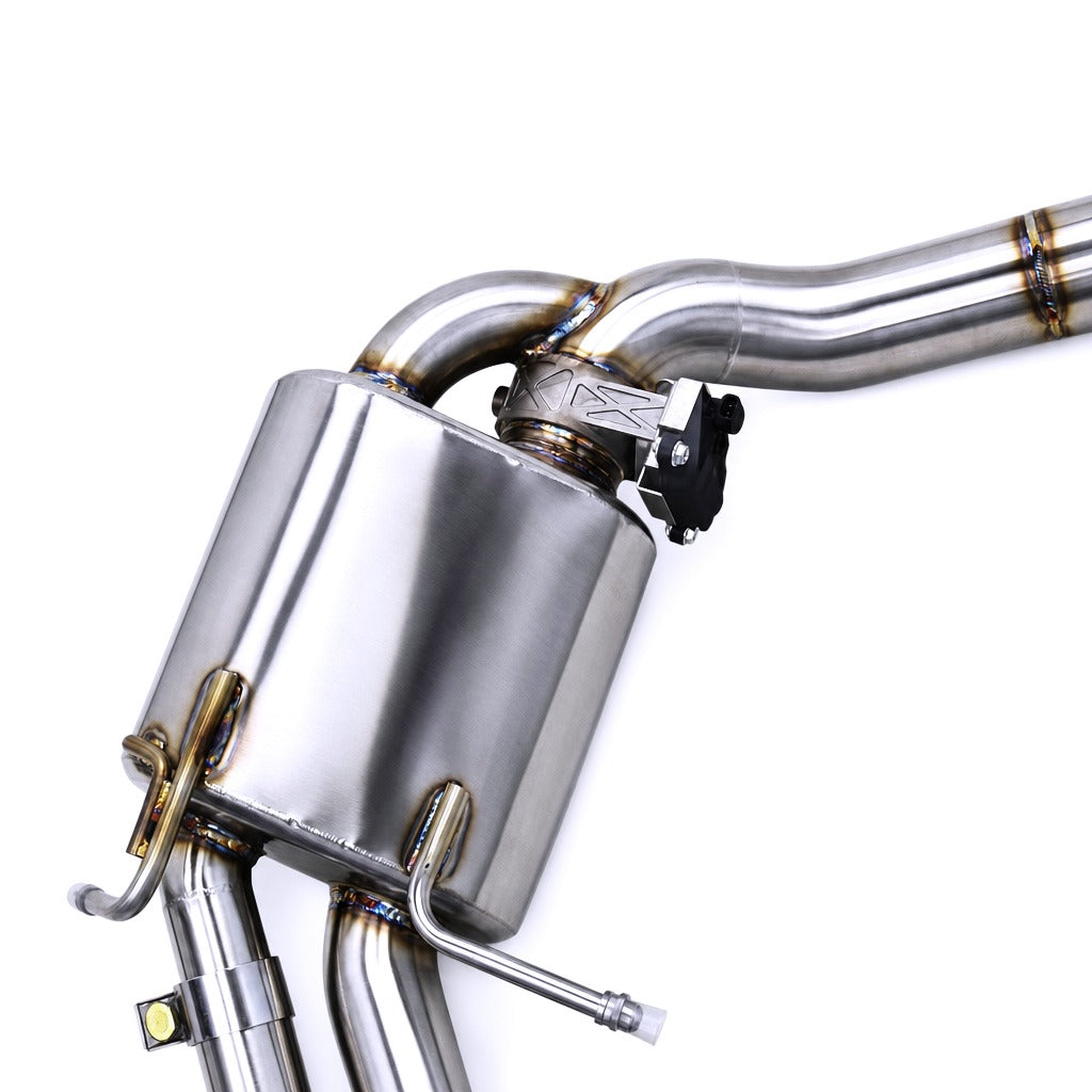 WSTN Performance Mercedes C63 AMG M156 W204 Catback Exhaust — valve actuator and mid-section close-up