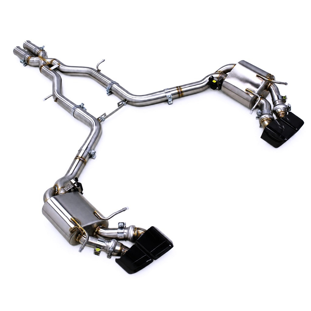 WSTN Performance Mercedes C63 AMG M156 W204 Catback Exhaust — full system overhead installation angle