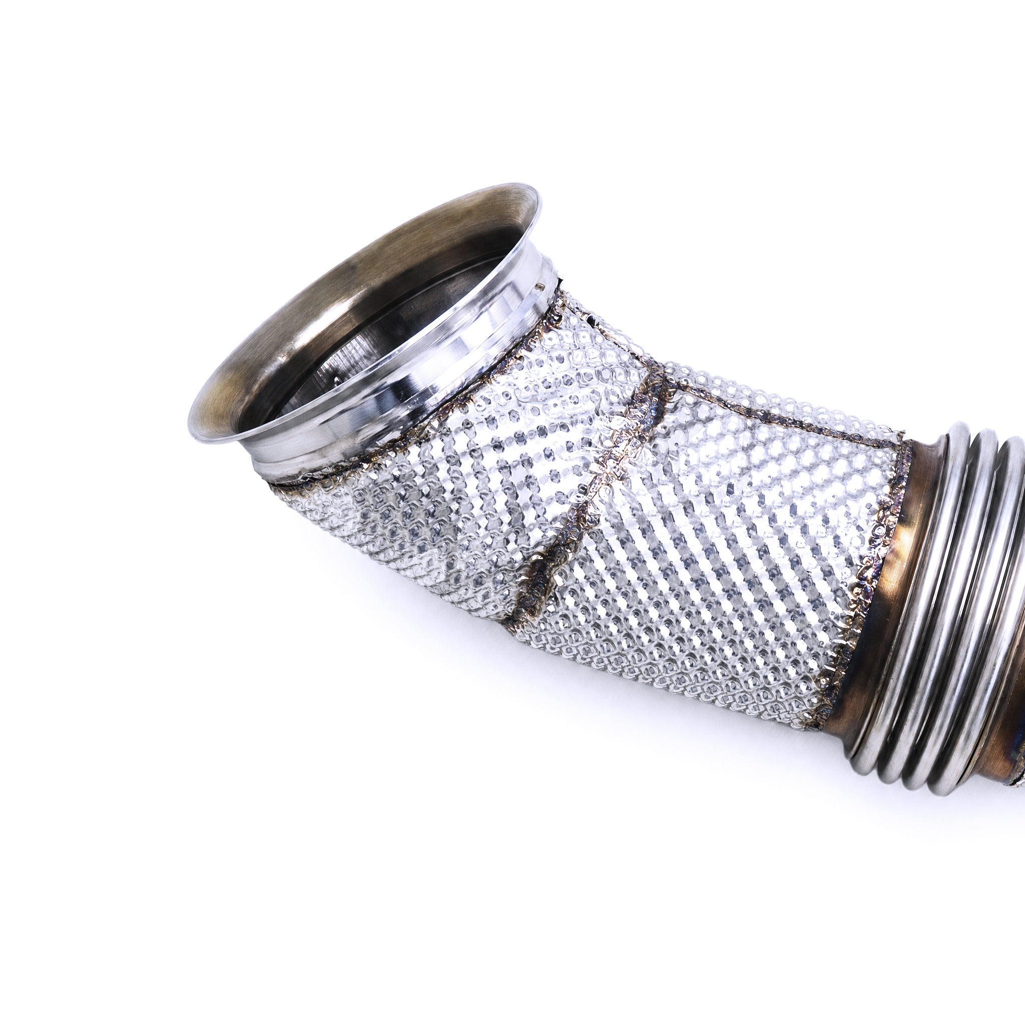 WSTN Performance Mercedes-AMG GT/GTS M178 4.0TT Catless Downpipe C190 — turbo-side inlet flange, straight-through bore