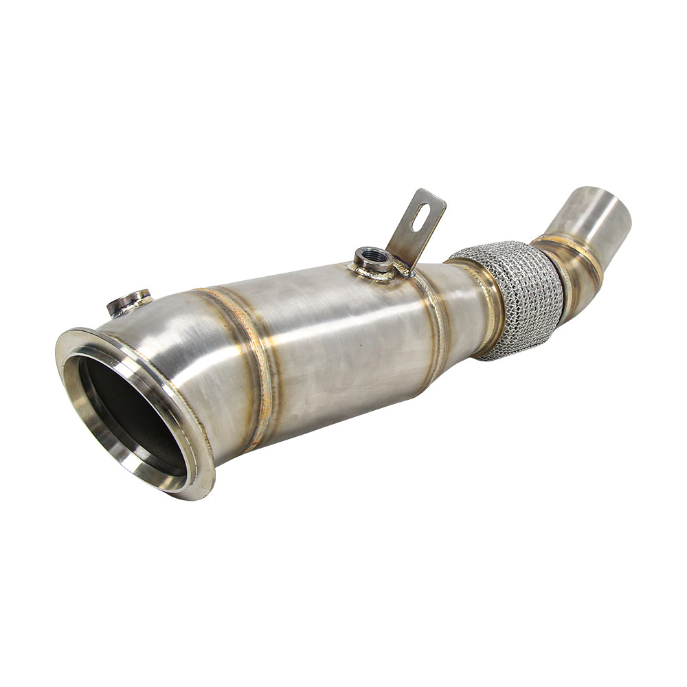 WSTN Performance BMW N20 F30 320i 328i 4 inch catless downpipe, V-band turbo flange end facing front