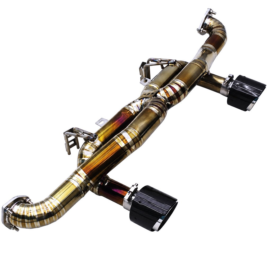 WSTN Performance Porsche 718 GT4 RS Spyder RS 982 9A2 titanium midpipe — rear outlet detail