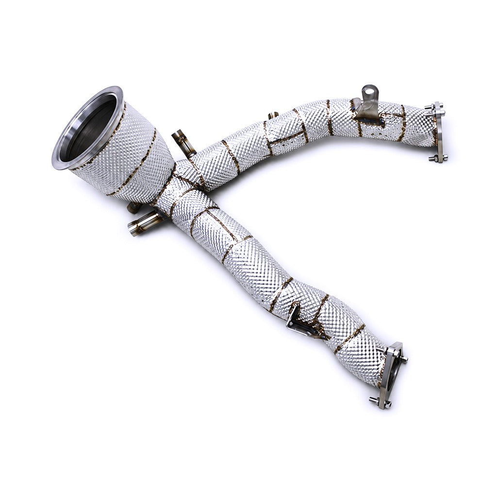 WSTN Performance Porsche Macan S 3.0T EA839T 95B.2 Catless Downpipe flange and heat shield detail