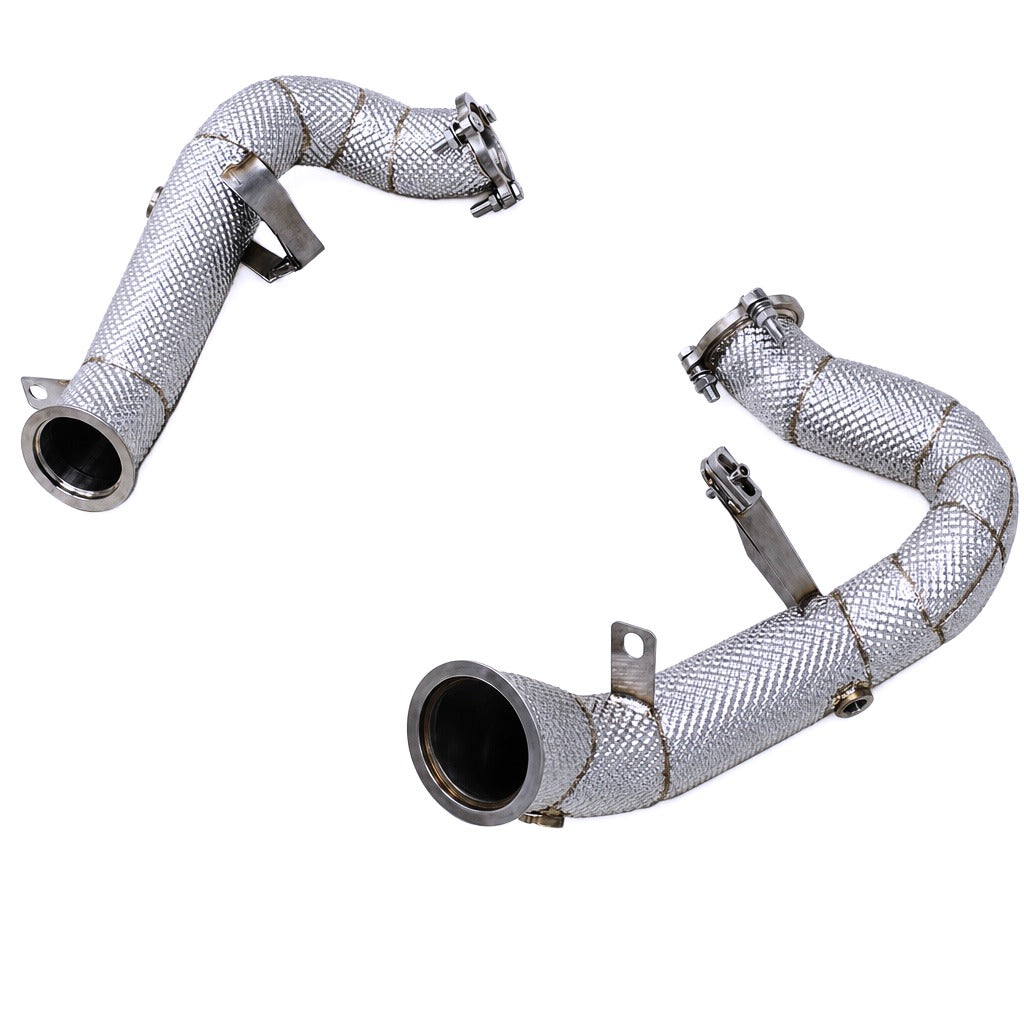 WSTN Performance Porsche Macan S/Turbo 95B.1 Catless Downpipe side profile showing mandrel bends