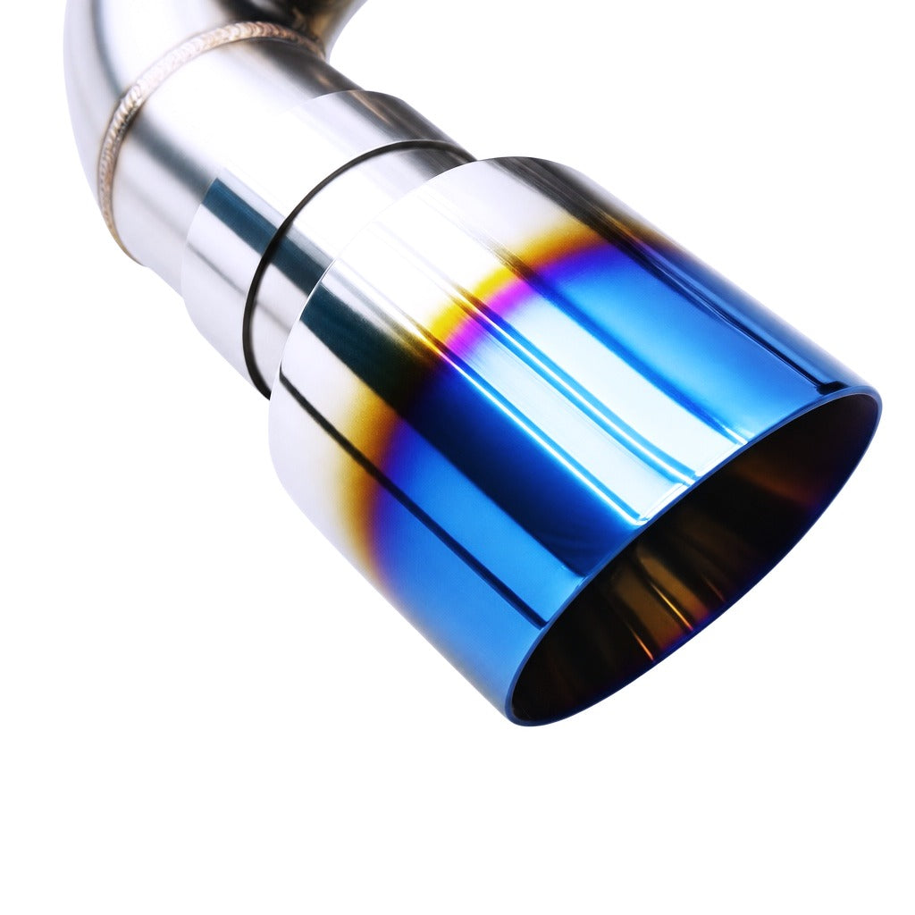 WSTN Performance Toyota Supra B58 A90 Electronic Valve Catback, titanium-blue dual tip close-up