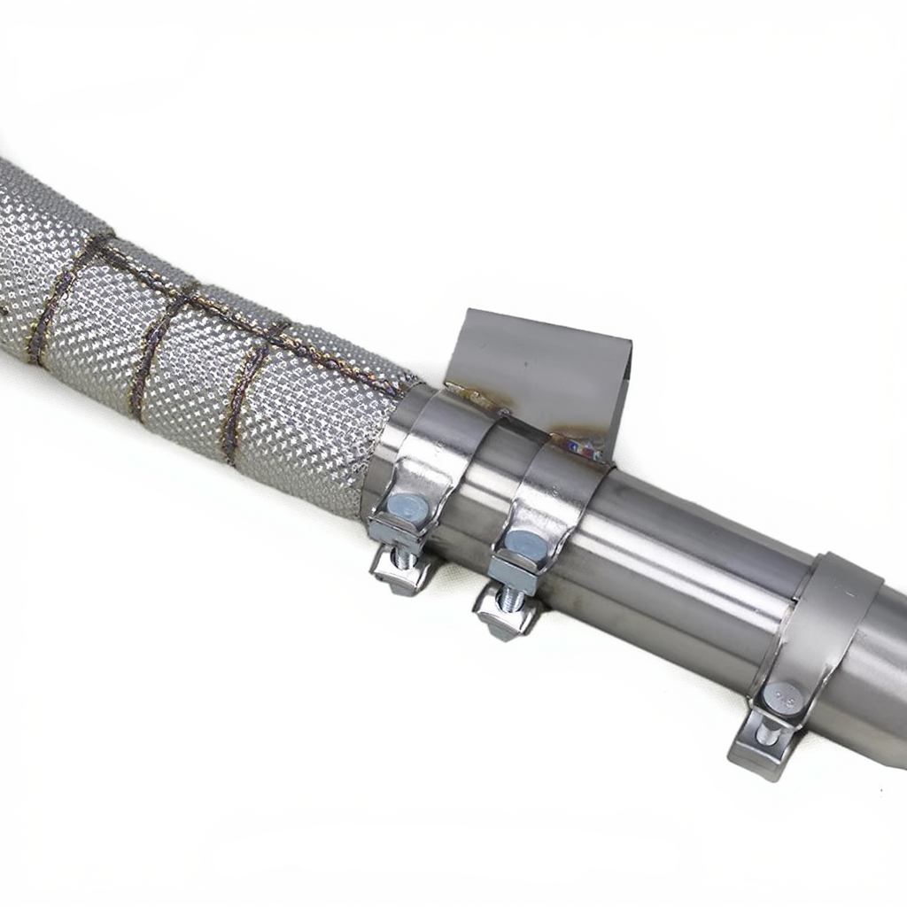 Metal downpipe with mesh cover and TIP logo on a white background
